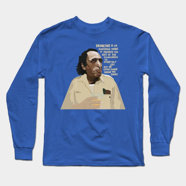 Charles Bukowski Portrait: Embracing the Subversive Spirit of Critical Thinking and Whiskey Long Sleeve T-Shirt by Boogosh